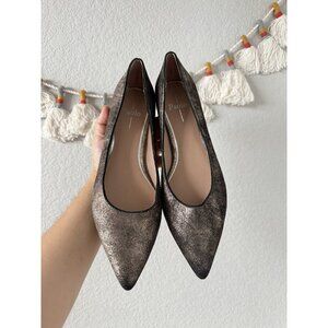 Paola Bellini Bronze Metallic Suede Block Heel Pointed Toe Heels Modest Party 10